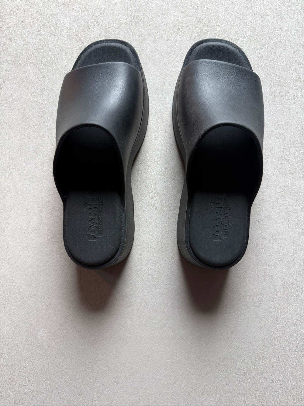 Sketchers Foamies Black Slide Sandals Platform